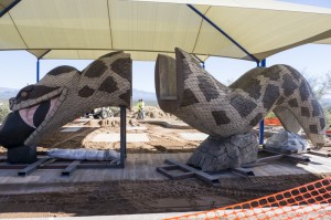 Two halves of the 15,000 pound rattlesnake.