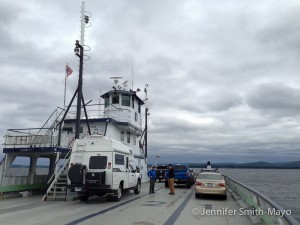 Snowy's first ferry ride: From Essex, New York across Lake Champlain to Charlotte, Vermont.