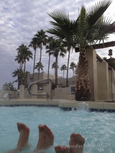 Team Gritty soaks up the heat in the hot tub