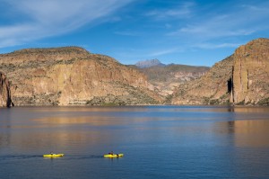 Canyon Lake, located in the Tonto National Forest in the Superstition Mountain range in Arizona